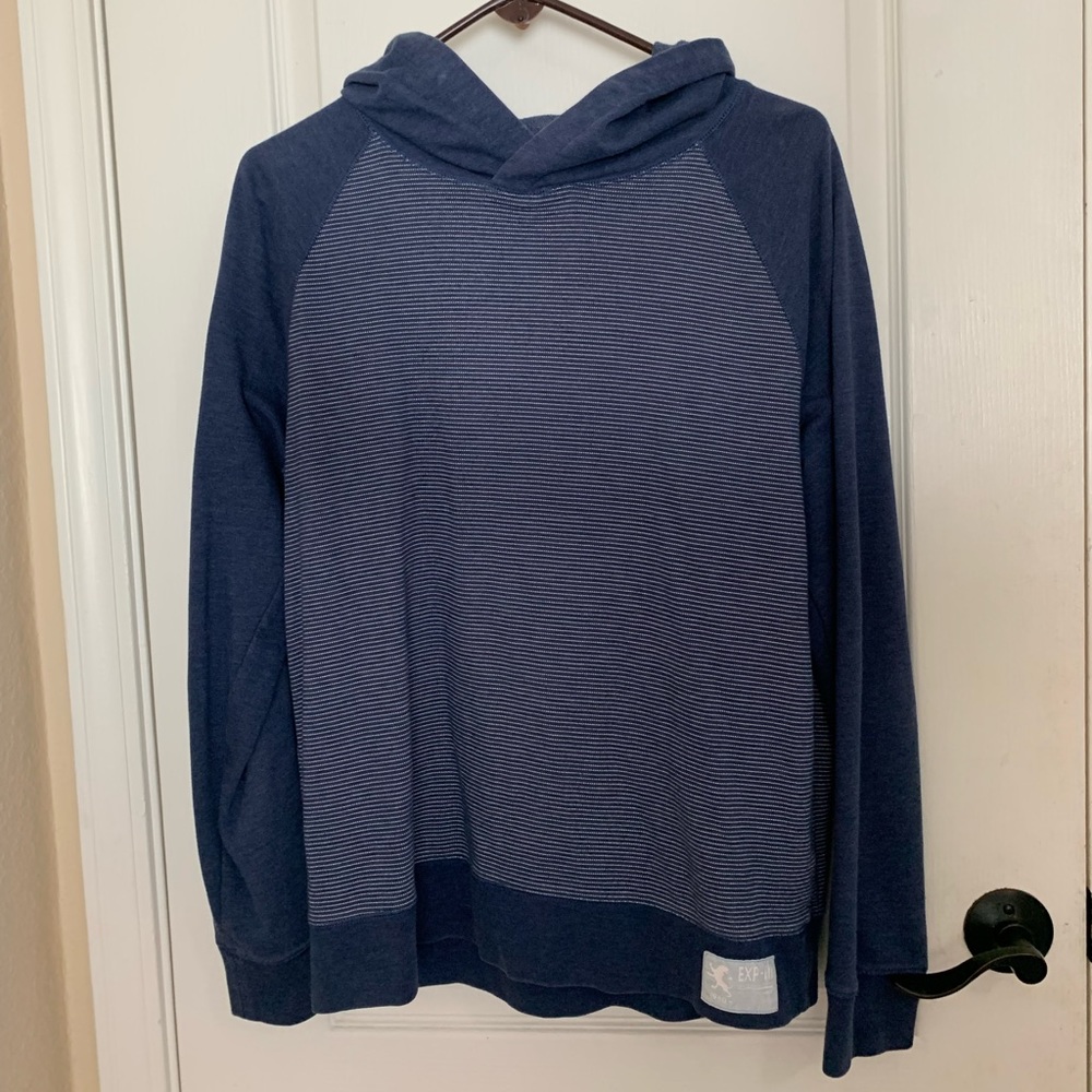 Express Men’s Blue White Thin Horizontal Striped Hoodie Sweater- Size Large